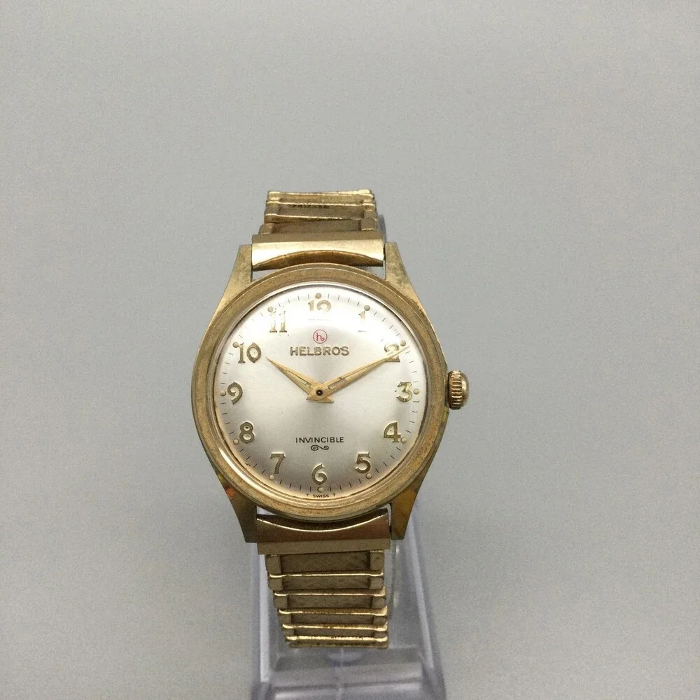 Vintage Helbros Invincible Swiss Mens Watch 33mm Silver Gold Tone Stretch Manual